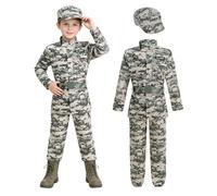 maxToonrain Kids Army Costume Boys Long Sleeved Camouflage Military Uniform 4-14 Ages Children Soldiers Costume for Halloween Jungle War Pretend Play School Book W ray Brown 4Pcs, S)