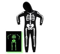 maxToonrain Kids Glow in The Dark Skeleton Costume Halloween Scary Creepy Bone Onesie Nightwear for 6-14 Year old Boys and Girls (8-10 Yrs, Large)