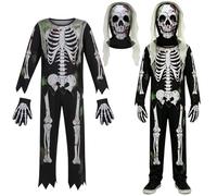 maxToonrain Kids Glow in The Dark Skeleton Costume Halloween Scary Creepy Bone Onesie Nightwear for 5-14 Year old Boys and Girls
