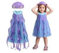 maxToonrain Kids Jellyfish Costume with Hat 3-10 Year Old Girls Under The Sea Outfit for Halloween Summer Holiday Children's Day World Book Day (5-6 Year, M)