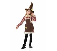 maxToonrain Kids Scarecrow Costume Girls 2 PCS Long Sleeve Scarecrow Dress with Sunflower Straw Hat for World Book Day Halloween Christmas (X-Large, 10-12 Year)