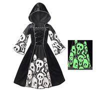 maxToonrain Kids Skeleton Costumes Girls Halloween Grow In The Dark Zombie/Ghost Scary Fancy Dress Outfits with Hood (8-10Y, Medium)