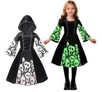 maxToonrain Kids Skeleton Ghost Costumes Girls Halloween Grow In The Dark Zombie Scary Fancy Dress Outfits with Hood