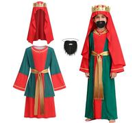 maxToonrain Kids Wise Man Costume 5 Pcs Nativity King Outfit for Boys Red and Green Three Wise Men Costume for Children Christmas Celebrations Nativity Play