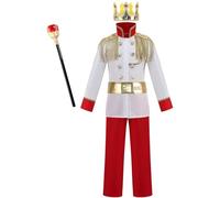 maxToonrain King Costume Kids 5 PCS Prince Charming Costume Boys Royal Dress Up for Halloween Christmas World Book Day Pretend Play (Red & White, Small)