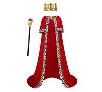 maxToonrain King Costume,Men's Red Cape Velvet Funny Fancy Dress Cosplay World Book Day Halloween Costumes For Mens King Crown And Sceptre Set(Red Gold,140)