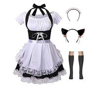 maxToonrain Maid Costume Pink,Women's Halloween Costumes Cosplay Cute Party Fancy Dress French Maid Outfit Dress for Womens Girls(Black6pc,XL)