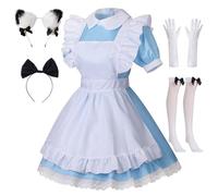 maxToonrain Maid Costume Women Alice Doll Collar Dress Gifts Maid Outfit Set for Womens Girls Dress Up(6PCS)(Blue,L)