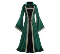maxToonrain Medieval Costume for Women with Hooded，Adult Vintage Velvet Victorian Renaissance Dress Cosplay Party Halloween Costumes for Womens（Stand Collar Black Green，XX-Large）