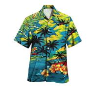 maxToonrain Mens Hawaiian Shirts Short Sleeved Button Down Casual Summer Beach Shirt for Funny Tropical Holiday Funky Party (Coconut Green Blue,XXL)