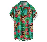 maxToonrain Mens Hawaiian Shirts Short Sleeved Button Down Casual Summer Beach Shirt for Funny Tropical Holiday Funky Party (Dog Green,L)