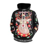 maxToonrain Mens Hoodies,Christmas Jumpers Novelty Funny Ugly 3D Printed Funny Front Pocket Pullover Long Sleeves Tops Sweatshirts for Womens/Mens/Ladies(Black Deer,M)