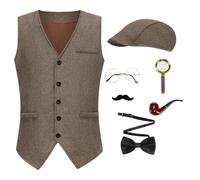 maxToonrain Men's Sherlock Holmes 7-Piece Costume Kit - Multi-Color for Halloween/Performance(brown,XL)