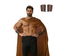 maxToonrain Men's Spartan Warrior Costume with 2 Pcs Wristbands Greek Roman Gladiator Soldier Cloak Historic Fancy Dress for Halloween Christmas Larp World Book Day (Brown, 108CM)