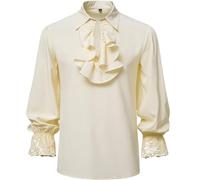 maxToonrain Men's Victorian Shirt Longsleeve Medieval Costume Pirate Steampunk Gothic Retro Renaissance Beige Tops for Halloween Christmas Larp World Book Day (Lotus Leaf, Large)
