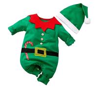 maxToonrain My First Christmas Outfit for Baby Long Sleeve Elf Costume Boys and Girls Sleepwear Toddlers One-Pieces Rompers (Green,9-12 months)