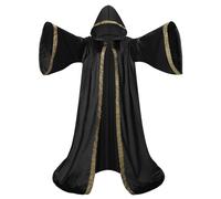 maxToonrain Mystic Adult Wizard Robe with Dutch Velvet，Medieval Knight Hooded Cloak, Flare Sleeve Style Wizard Outfit of the Renaissance Period for Halloween, Masquerade and St. Patrick's Day
