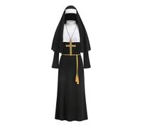 maxToonrain Nun Costumes For Women,Adult Halloween with Cape Costumes Fancy Dress Funny Cosplay Party Accrssories Nun outfit for Womens 4Pcs(E style,L)