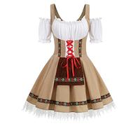 maxToonrain Oktoberfest Outfit Women Blue,Women's German Beer Bavarnian Traditional Short Sleeve Off Shoulders Halloween Costume Fancy Maid Dress for Womens(khaki S)