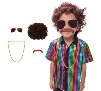 maxToonrain Old Man Grandpa Costume Kids,80s Fancy Dress Funny Hippie Costume Sequin Shirt Sleeve Button Down with Accessories for World Book Day Halloween Cosplay Party(Colourful,L)