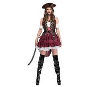 maxToonrain Pirate Costume Adult Women, Fancy Dress Funny Deluxe Pirate Dress with Accessories for World Book Day Halloween Cosplay Party (Brown-red, S)