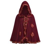 maxToonrain Red Riding Hood Cape And Basket,Red Cape Cloak with Hood Adult Velvet Halloween Little Riding Hood Costumes Fairytale Character World Book Day Costume for Women（Grid style wine red，70cm）