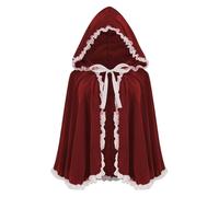 maxToonrain Red Riding Hood Cape And Basket,Red Cape Cloak with Hood Adult Velvet Halloween Little Riding Hood Costumes Fairytale Character World Book Day Costume for Women（White lace wine red，60cm）