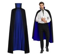 maxToonrain Reversible Black & Blue Cape for Adults, Easter Halloween Christmas Cloak Fancy Dress Vampire Witch Wizard Role Play for World Book Day (90CM,Stand Collar)