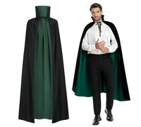 maxToonrain Reversible Black & Green Cape for Adults, Halloween Christmas Easter Cloak Fancy Dress Vampire Witch Wizard Role Play for World Book Day (170CM,Stand Collar)