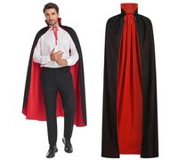 maxToonrain Reversible Black & Red Cape for Adults, Halloween Christmas Easter Cloak Fancy Dress Vampire Witch Wizard Role Play for World Book Day (140CM,Stand Collar)