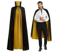 maxToonrain Reversible Black & Yellow Cape for Adults, Easter Halloween Christmas Cloak Fancy Dress Vampire Witch Wizard Role Play for World Book Day (140CM,Stand Collar)