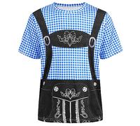 maxToonrain T Shirts for Men Oktoberfest Costume 4XL,Adult Traditional Bavarian Lederhosen Shirt Shortsleeve Plaid 3D Print Shirts for Mens(Blue,1XL)