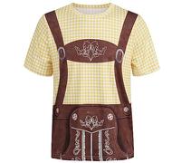 maxToonrain T Shirts for Men Oktoberfest Costume Funny,Adult Traditional Bavarian Lederhosen Shirt Shortsleeve Plaid 3D Print Shirts for Mens(Yellow,2XL)
