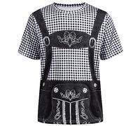 maxToonrain T Shirts for Men Oktoberfest Costume Green,Adult Traditional Bavarian Lederhosen Shirt Shortsleeve Plaid 3D Print Shirts for Mens(Black,3XL)