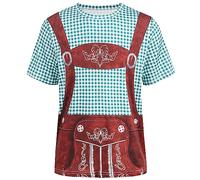 maxToonrain T Shirts for Men Oktoberfest Costume Green,Adult Traditional Bavarian Lederhosen Shirt Shortsleeve Plaid 3D Print Shirts for Mens(Green,2XL)