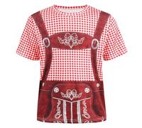 maxToonrain T Shirts for Men Oktoberfest Costume Green,Adult Traditional Bavarian Lederhosen Shirt Shortsleeve Plaid 3D Print Shirts for Mens(Red,2XL)