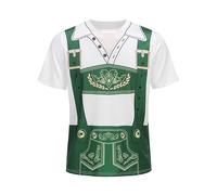 maxToonrain T Shirts for Men Oktoberfest Costume V Neck,Adult Traditional Bavarian Lederhosen Shirt Shortsleeve Plaid 3D Print Shirts for Mens(Green and White,3XL)