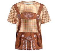 maxToonrain T Shirts for Men Oktoberfest Costume V Neck,Adult Traditional Bavarian Lederhosen Shirt Shortsleeve Plaid 3D Print Shirts for Mens(Brown,3XL)