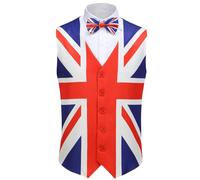 maxToonrain Union Jack Men's Waistcoat with Bow Tie Sleeveless Vest Suit for King's Coronation, The Sovereign's Official Birthday, St George's Day, VE Day, Jubile (X-Large