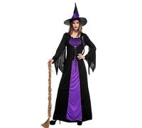 maxToonrain Witch Costumes for Women Hocus Pocus,Ladies Halloween Costumes Cosplay Party Wicked Witch Hat Dresses Outfits Fancy Dress for Womens(Purple Stain,M)