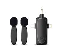 MAXTOP 3 in 1 Mini Microphone Wireless Lavalier Microphones for iPhone, Android and Camera- 2.4G Cordless Double Mics with Noise Reduction-Professional Video Recording Lav Mic for Interview, Vlog
