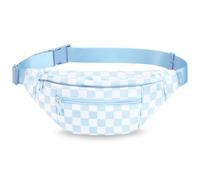MAXTOP Large Fanny Pack for Women Men Crossbody Bag with 4 Zipper Pockets, Checkered-Light Blue, L, Large Fanny Pack(4 Zipper Pockets)