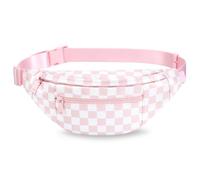 MAXTOP Large Fanny Pack for Women Men Crossbody Bag with 4 Zipper Pockets, Checkered-Light Pink, L, Large Fanny Pack(4 Zipper Pockets)