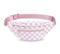 MAXTOP Large Fanny Pack for Women Men Crossbody Bag with 4 Zipper Pockets, Checkered-Rose Pink, L, Large Fanny Pack(4 Zipper Pockets)
