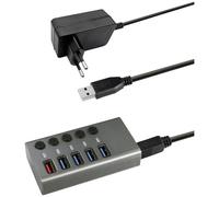 Transmedia CH 12 L USB HUB 3.0 11 Ports with Switch and LED Display Includes 12 V / 4 A Power Supply 10 x Data Transfer and 1 x Fast Charging Function Suitable for Laptop and PC