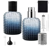 Maxumille 2PCS 50ml Gradient Blue Perfume Atomiser Refillable, Glass Perfume Spray Bottles with Carrying Case for Traveling, Empty Portable Atomiser Refill Spray Bottle for Man Woman Black + Sliver