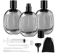 Maxumille 3 Pcs Perfume Atomiser Refillable 50ml, Empty Glass Perfume Travel Bottle with Pouch, Syringe, Dropper Catheter, Clear Black Round Refill Spray Bottles for Women Men for Daily Business Trips