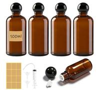 Maxumille 5 Pcs 100ml Amber Glass Essential Oil Bottles with Screw Caps