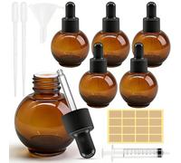 Maxumille 6 Pcs Amber Glass Dropper Bottle 30ml with 5 accessories, Small Pipette Dropper Bottles Refillable for Essential Oil Massage, Perfumery Aromatherapy Laboratory Fragrances Pharmacist Bottle