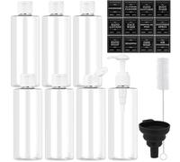 Maxumille 7 Pcs Travel Bottles 250ml with Flip Cap, Refillable Plastic Travel Bottles for Toiletries with Pump and Funnel, Transparent Empty Container for Liquids Lotion Shampoo Makeup Cosmetic -White